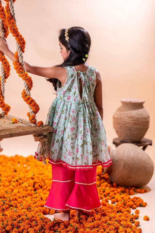 Lotus Pichwai Printed Kurta with Pants - Image 4