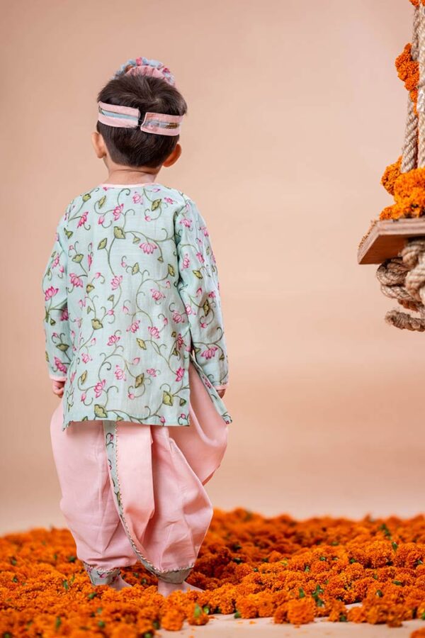 Lotus Pichwai Printed Kurta with Dhoti - Image 8