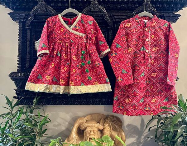 Patola Printed Angrakha Kurta with Tulip Set - Image 9